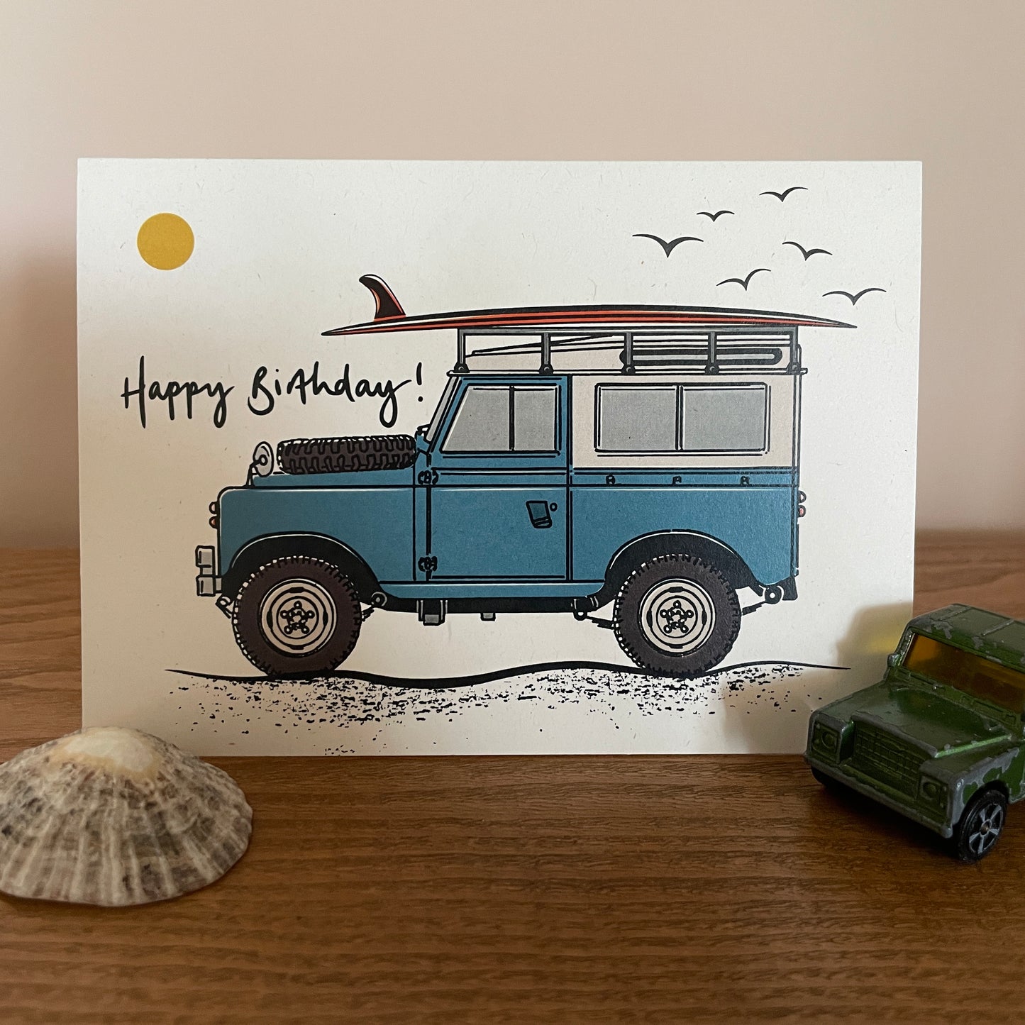 Land Rover surfboard birthday card