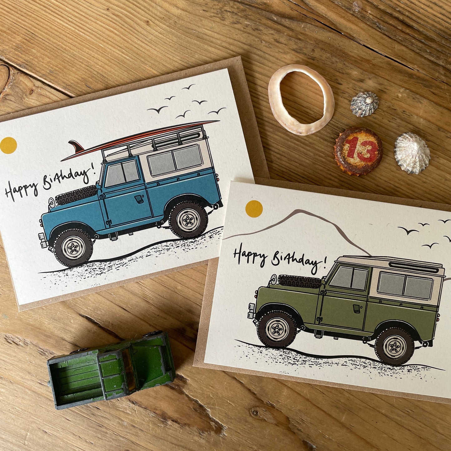 Land Rover surfboard birthday card