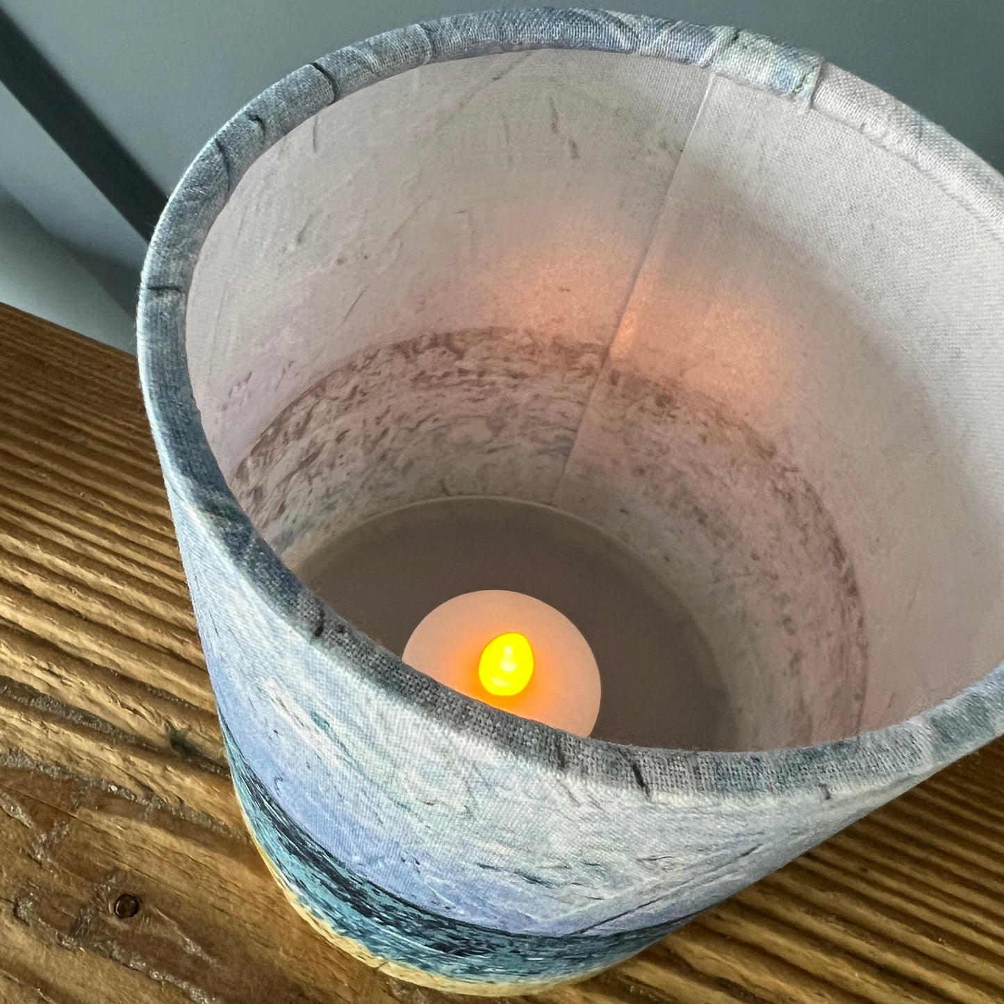 Cornish seascape fabric lantern |  handmade lampshade for fairy lights or battery operated tea light