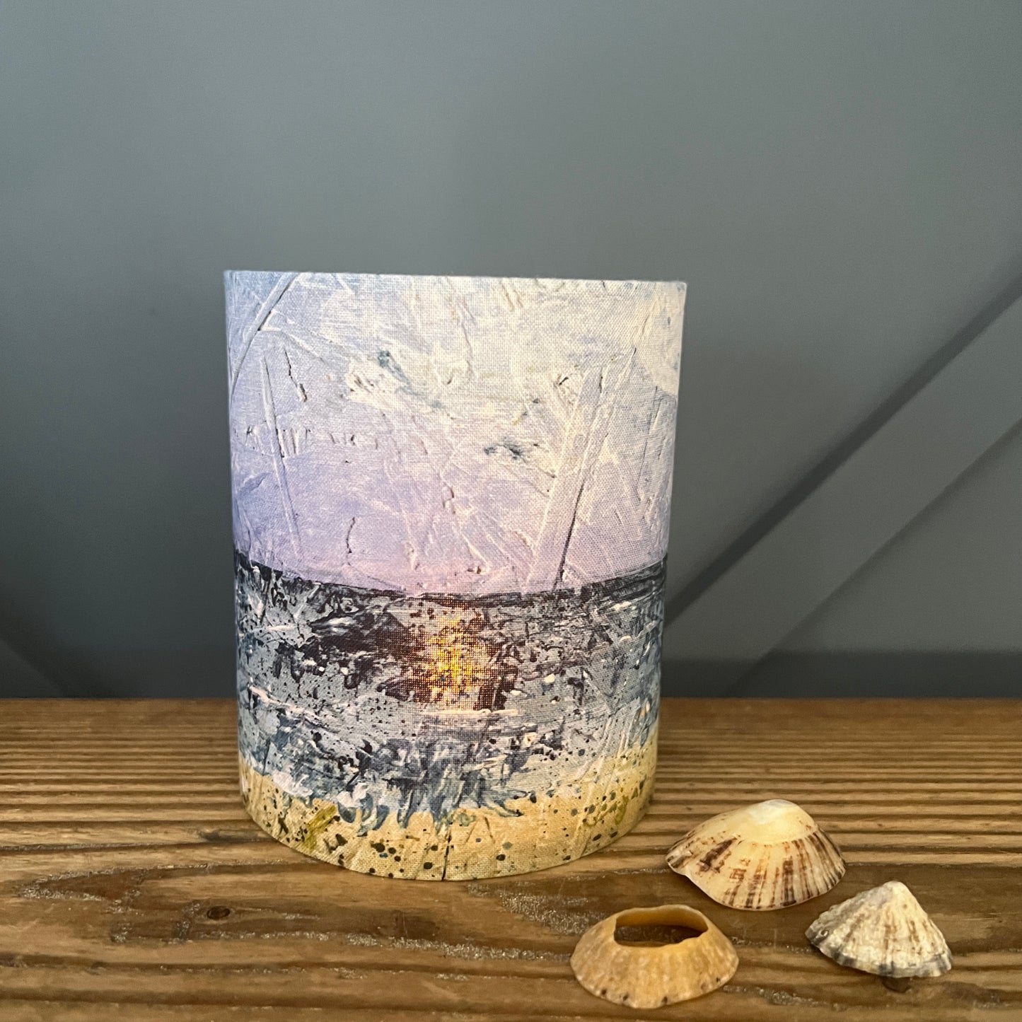 Cornish seascape fabric lantern |  handmade lampshade for fairy lights or battery operated tea light