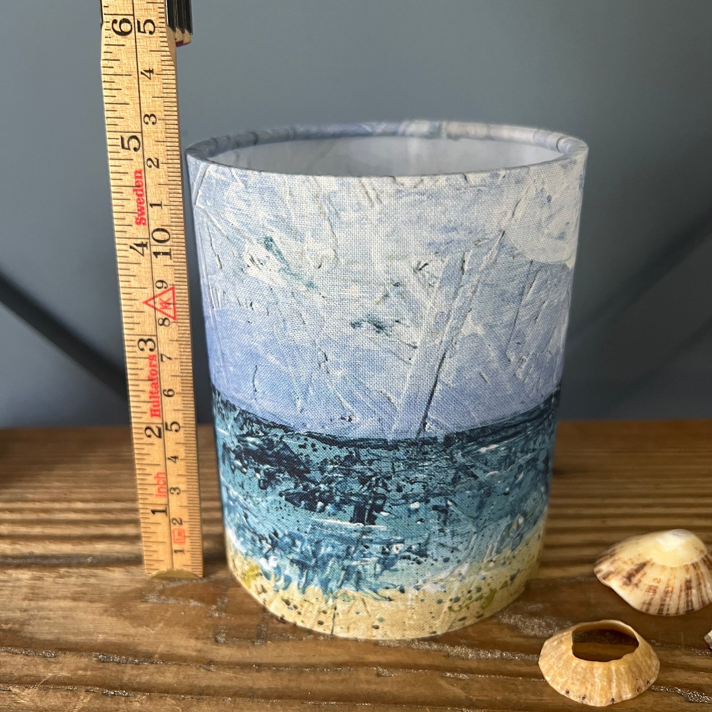 Cornish seascape fabric lantern |  handmade lampshade for fairy lights or battery operated tea light