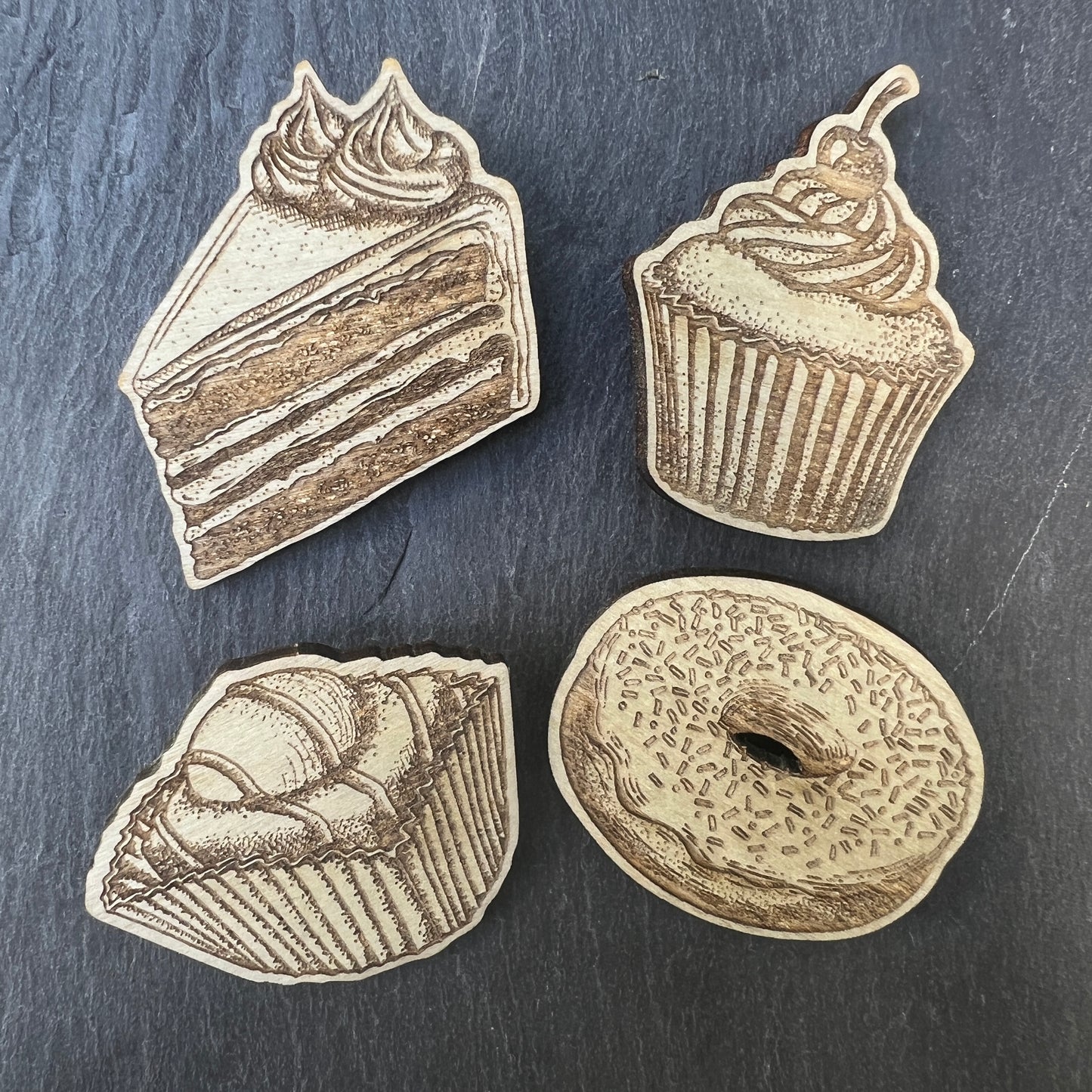 French fancy etched wooden badge