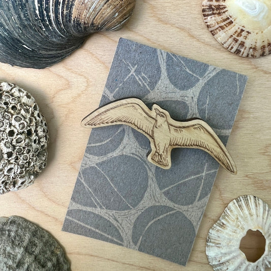 Seagull etched wooden badge