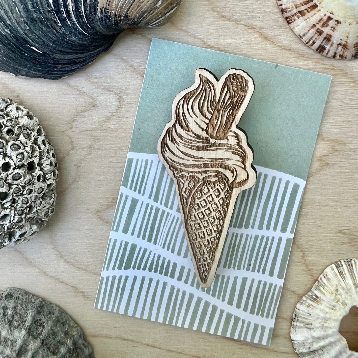 ‘99’ ice cream etched wooden badge