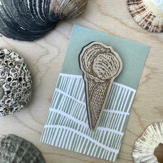 Ice cream etched wooden badge