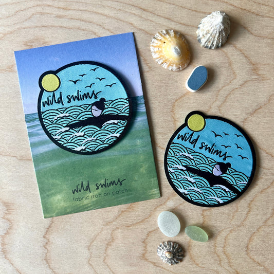 Wild swims woven badge