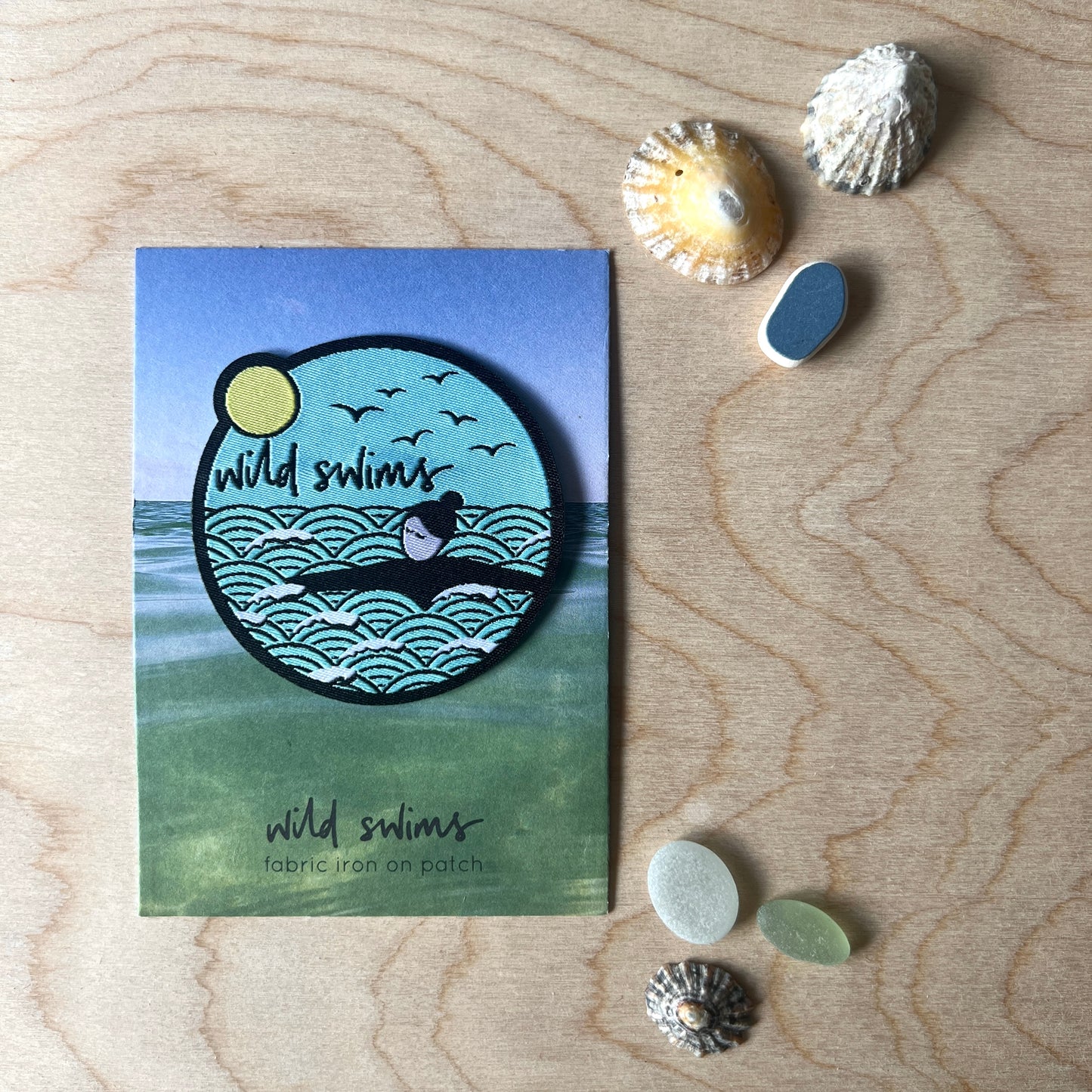Wild swims woven badge