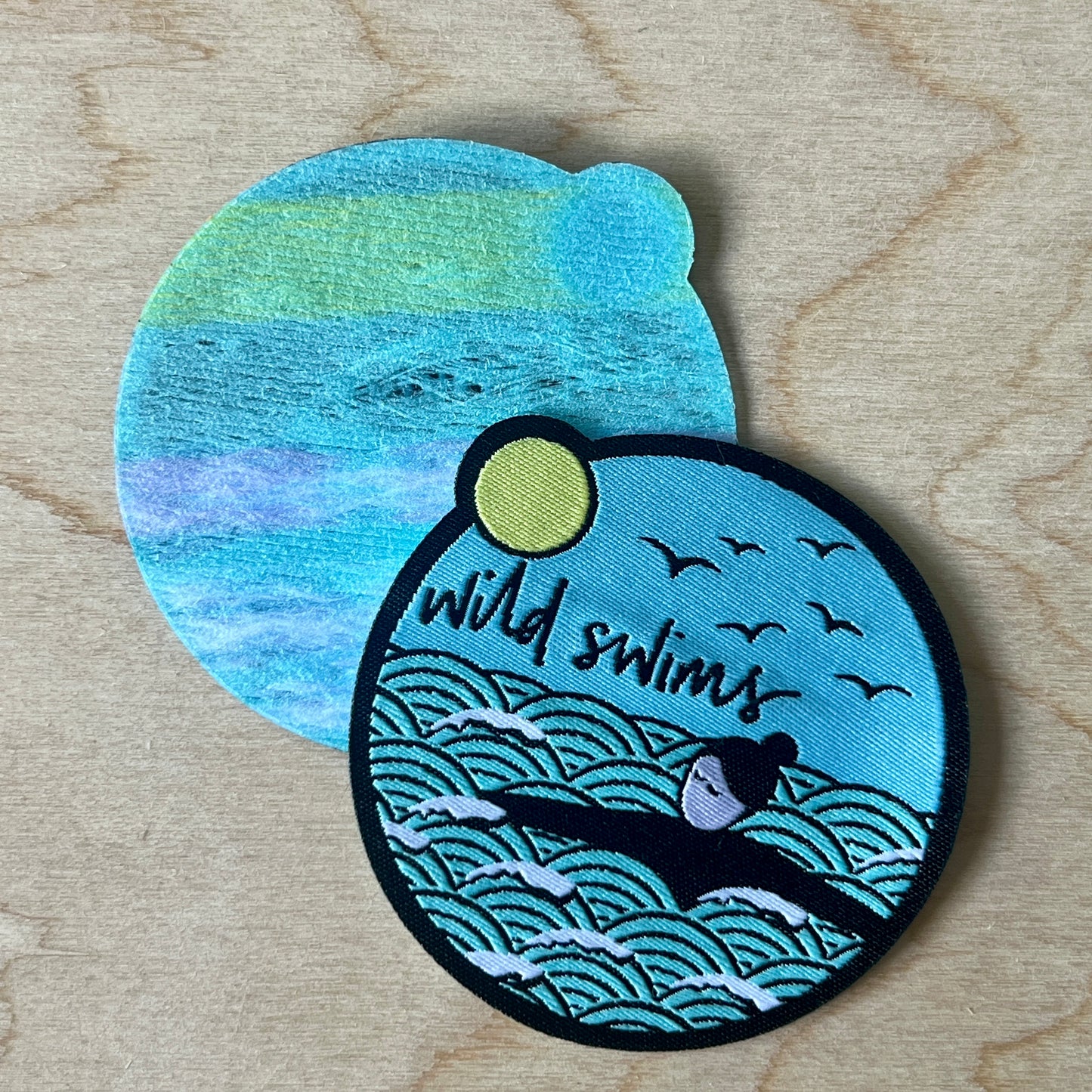 Wild swims woven badge