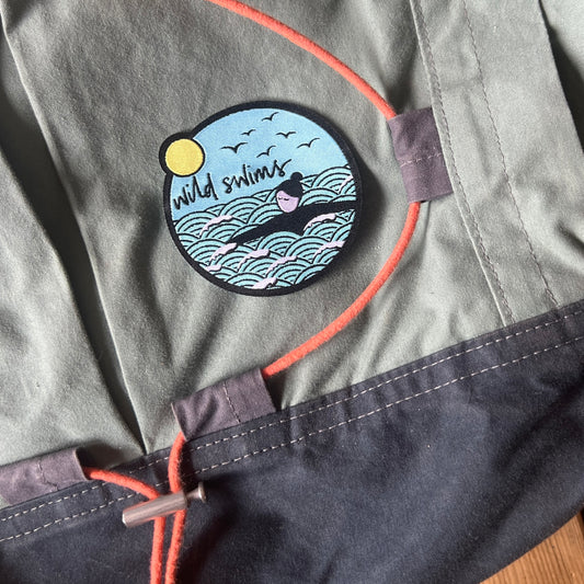 Wild swims woven badge