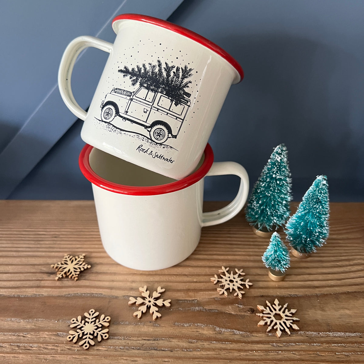 Land Rover Christmas enamel mug