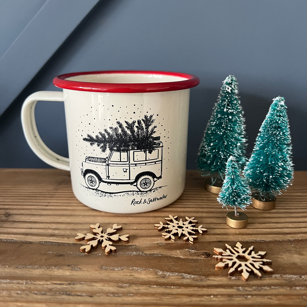 Land Rover Christmas enamel mug