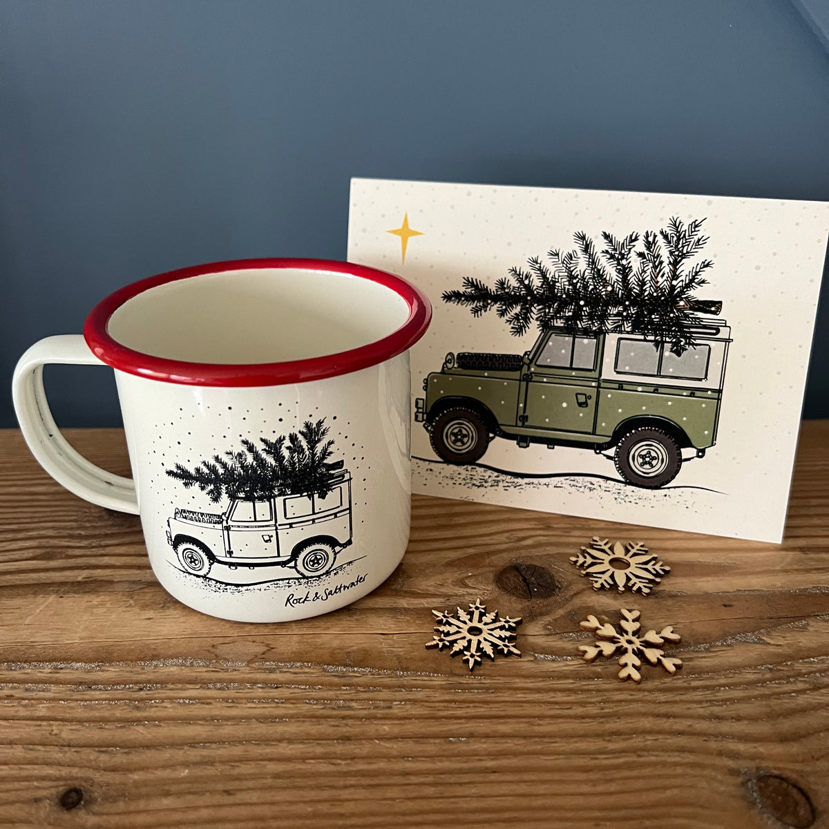 Land Rover Christmas enamel mug