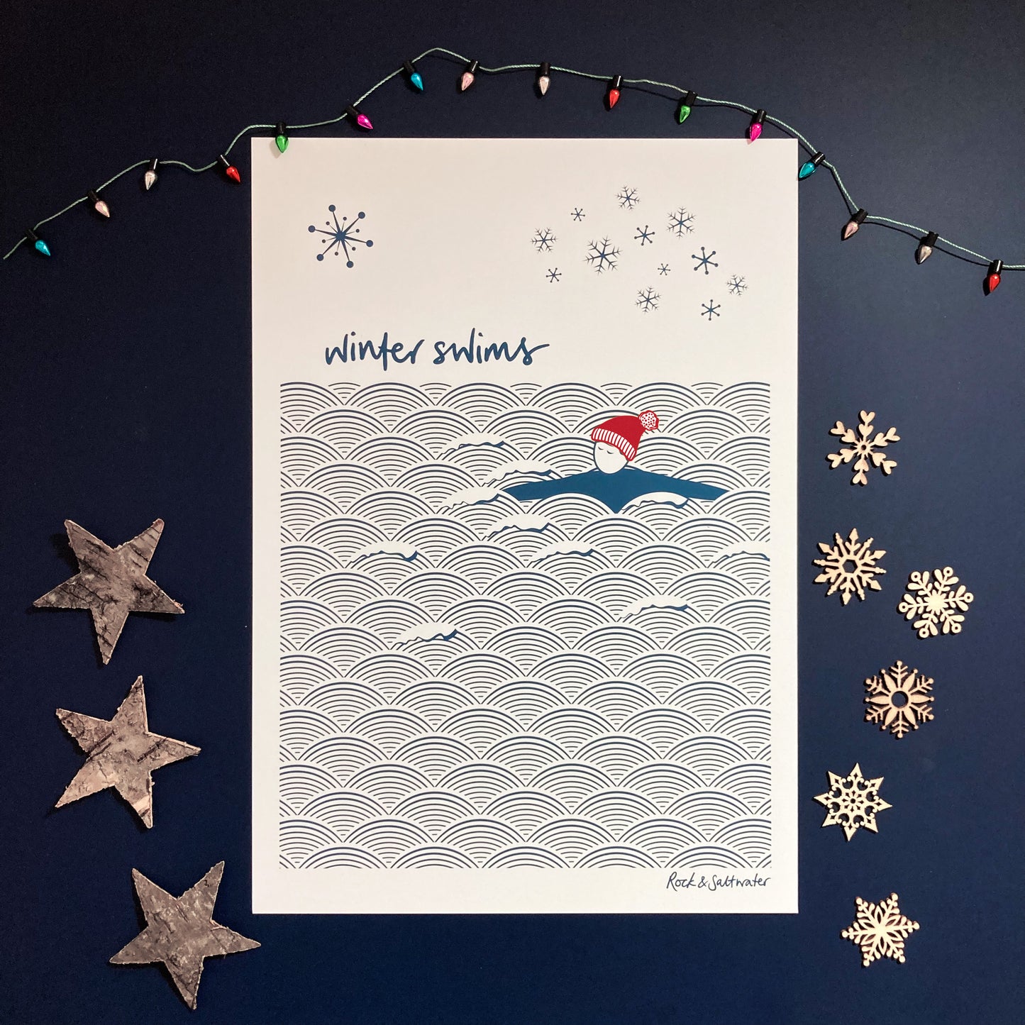 Winter swims art print, unframed | A5 and A4 sizes available