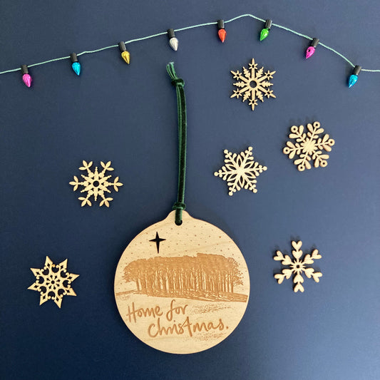 Home for Christmas 'nearly home trees' bauble and Christmas card set