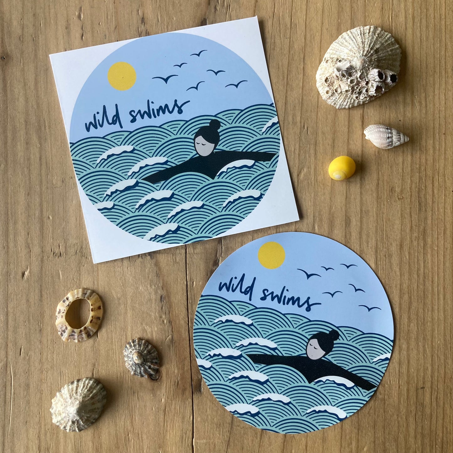 Wild swims self cling window sticker