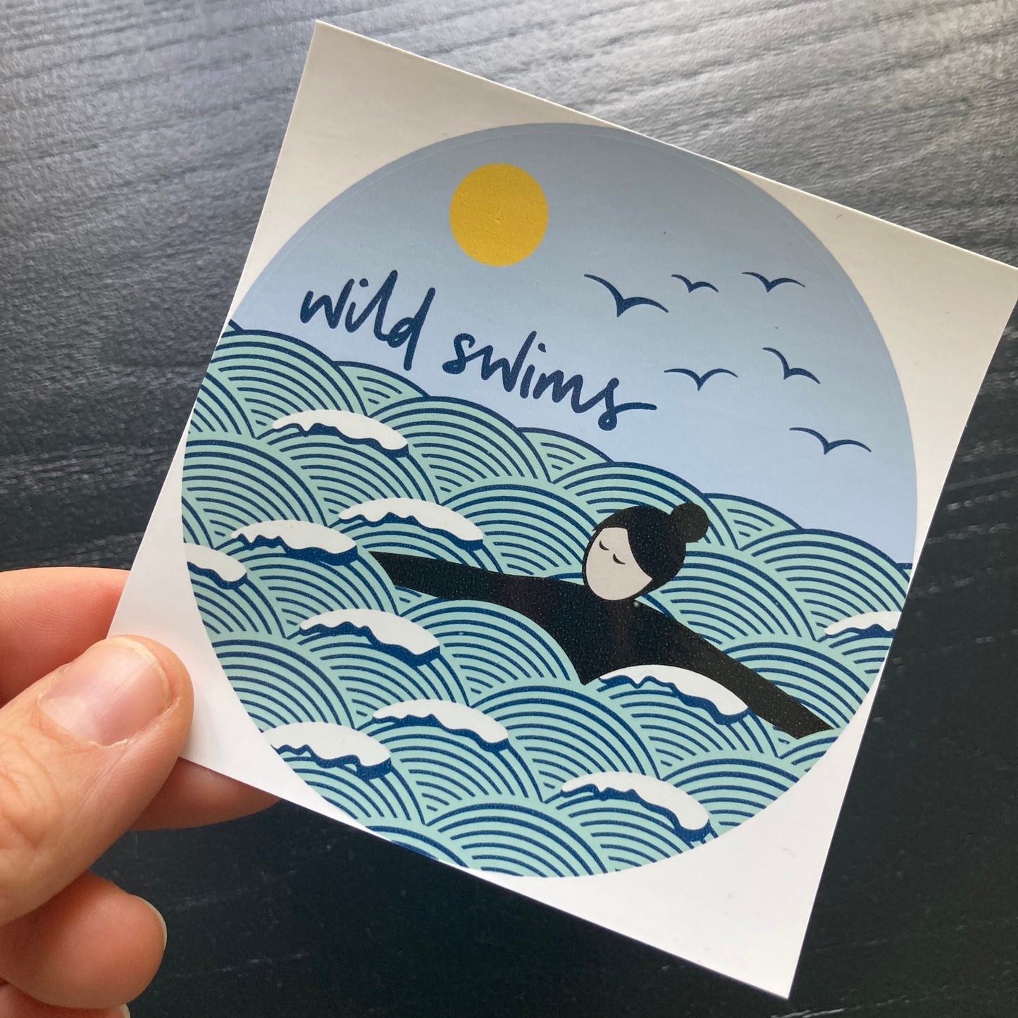 Wild swims self cling window sticker