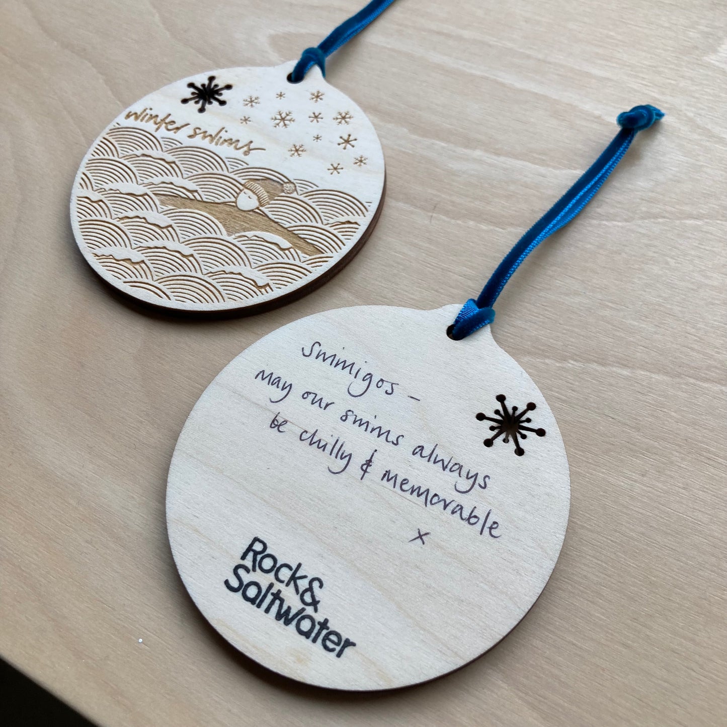 Winter swims laser etched bauble