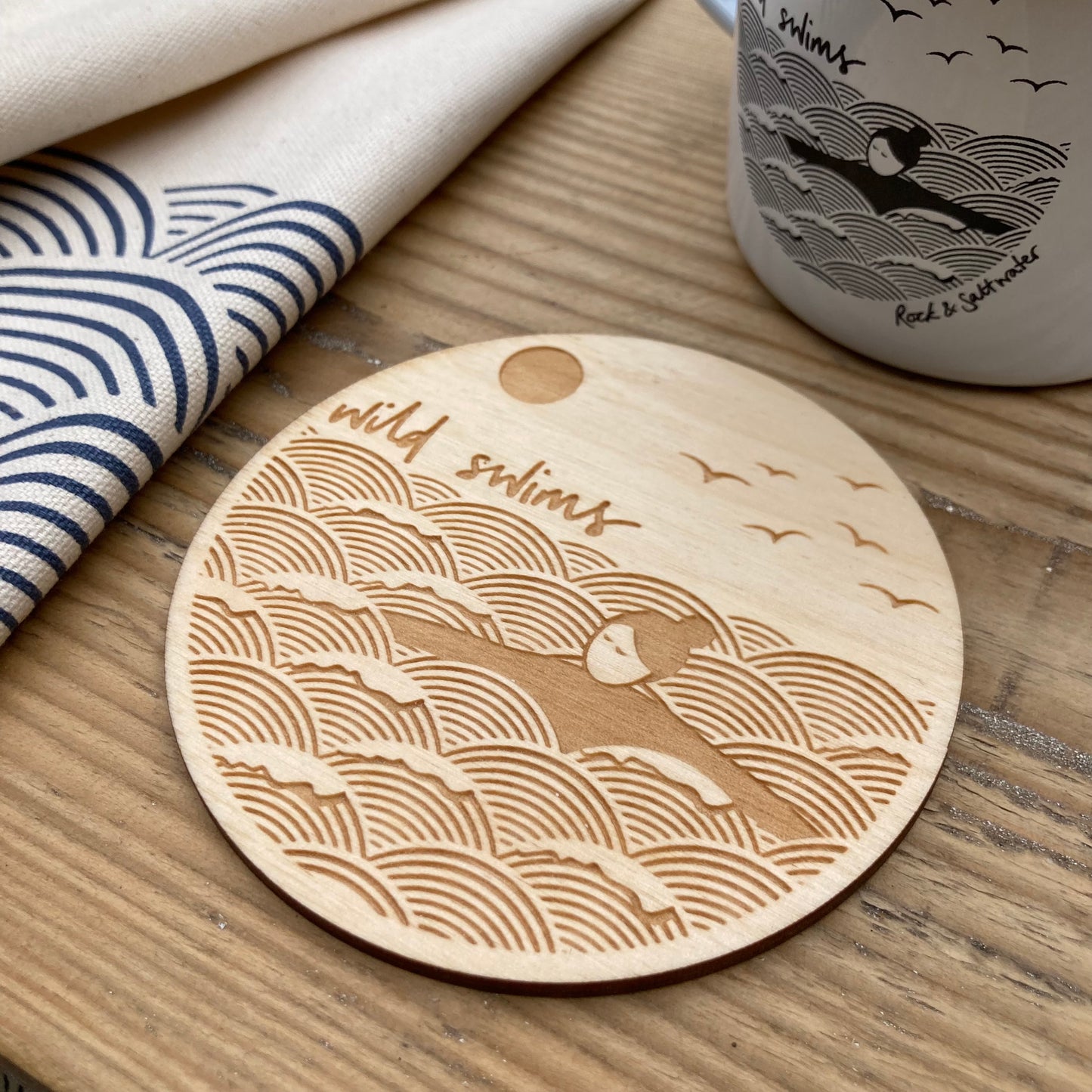 Wild swims laser etched coaster
