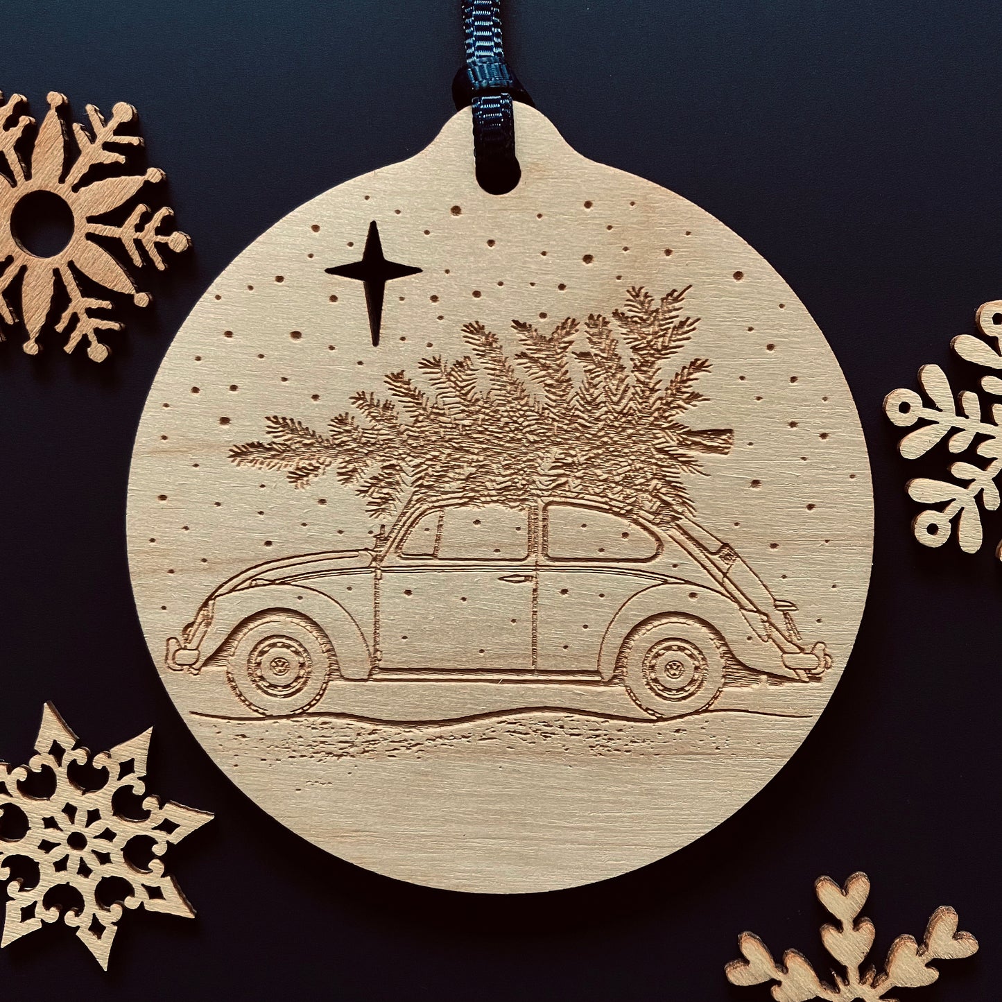 Classic Volkswagen Beetle laser etched Christmas bauble