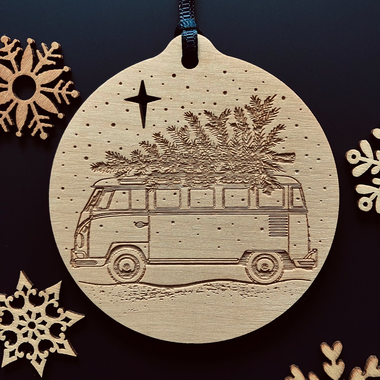 Classic Volkswagen T1 Samba laser etched Christmas bauble