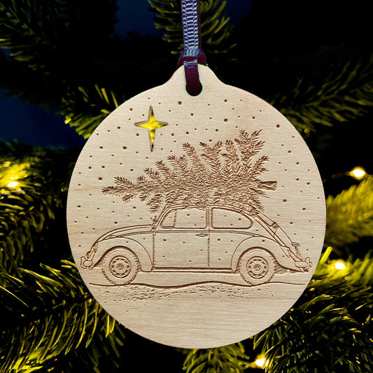 Classic Volkswagen Beetle laser etched Christmas bauble