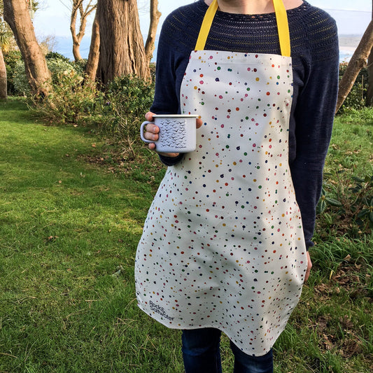 Apron - paint print with contrasting yellow ties