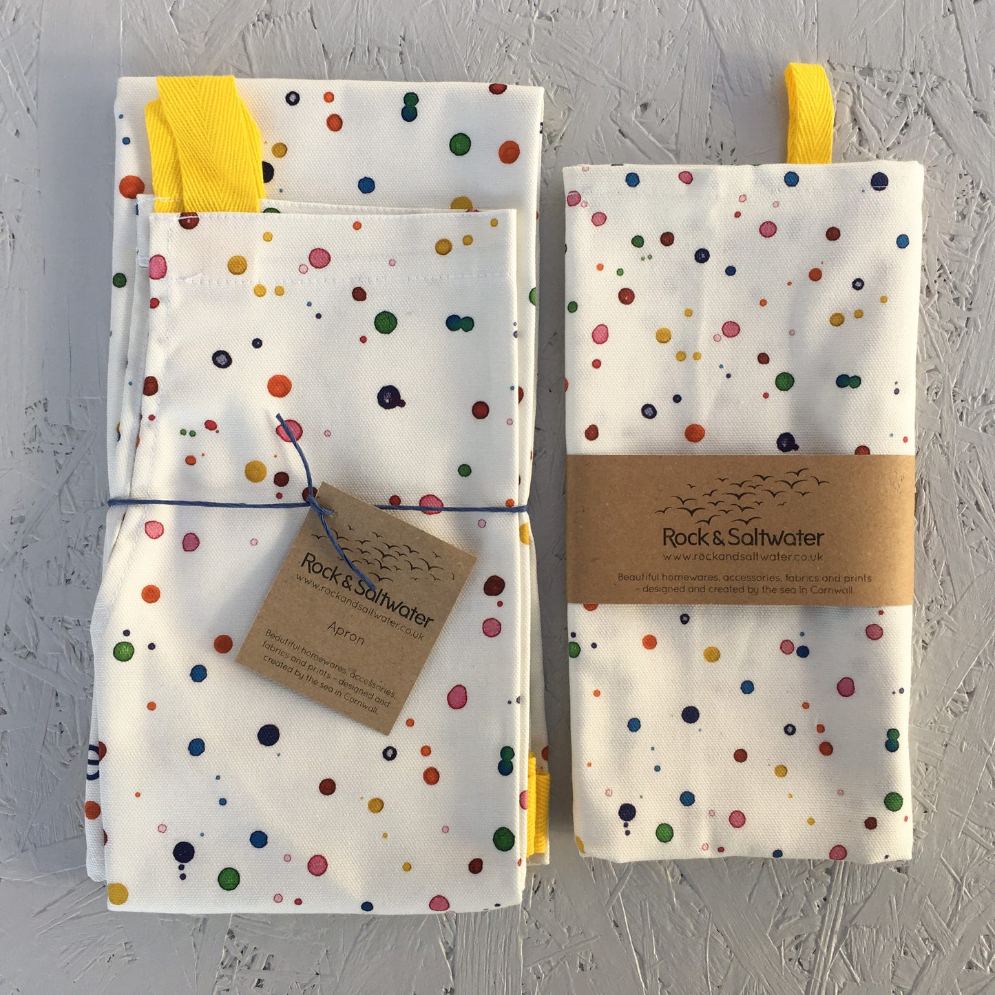 Apron - paint print with contrasting yellow ties