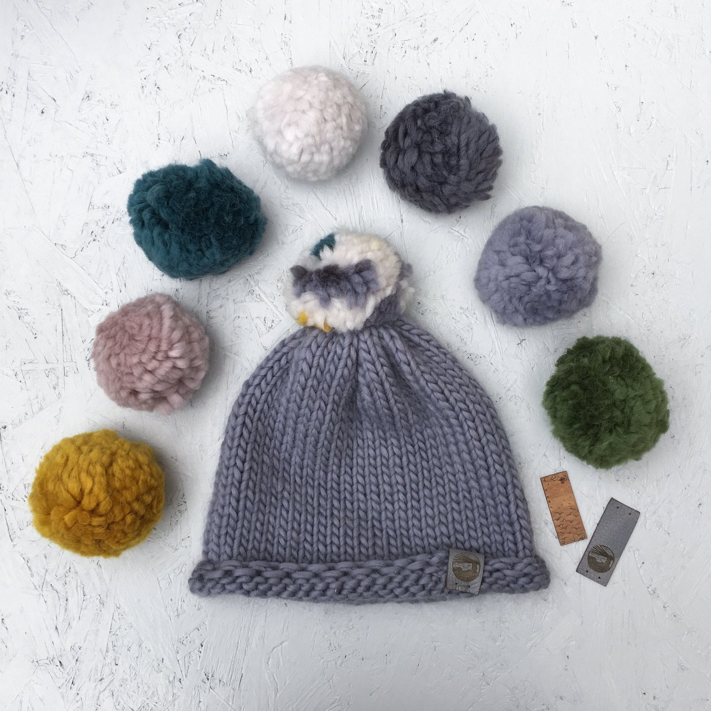 Bobble Hat | adult size | mist grey | merino wool handknit