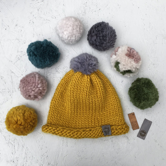 Bobble Hat | adult size | gorse yellow | merino wool handknit hat