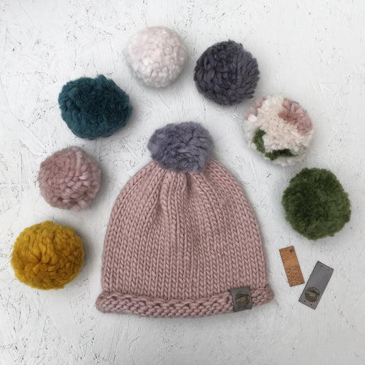 Bobble Hat | adult size | sea thrift pink | merino wool handknit hat