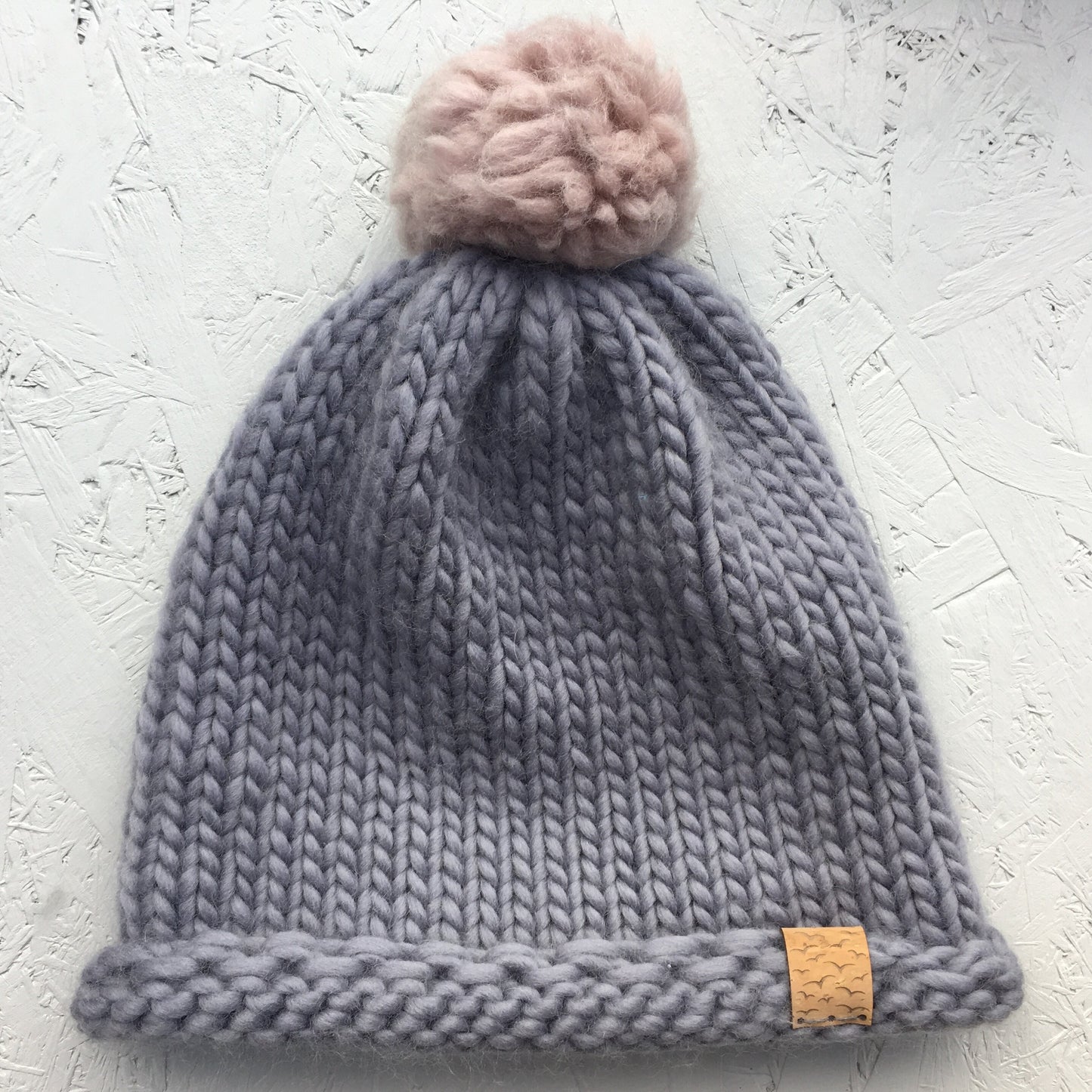 Bobble Hat | adult size | mist grey | merino wool handknit