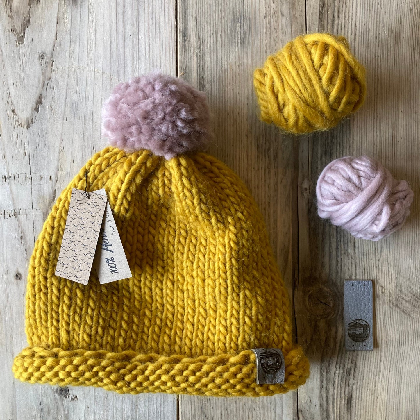 Bobble Hat | adult size | gorse yellow | merino wool handknit hat