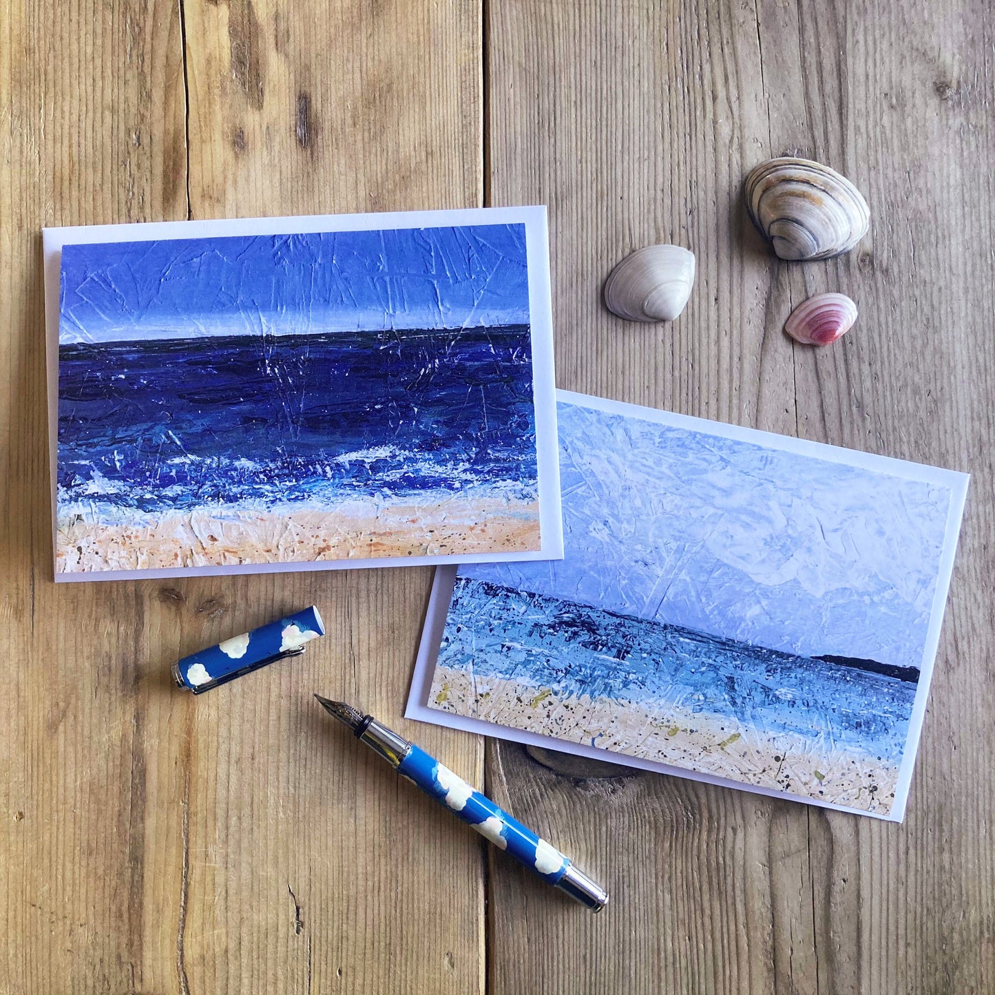 Seascape greetings cards | 'Carbis Bay' and 'Long Rock, Cornwall | pack of 2