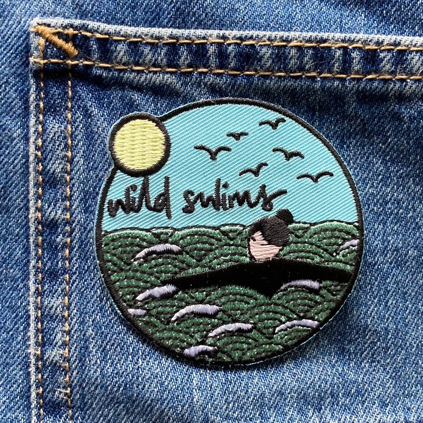 Wild swims embroidered badge | iron on/sew on patch