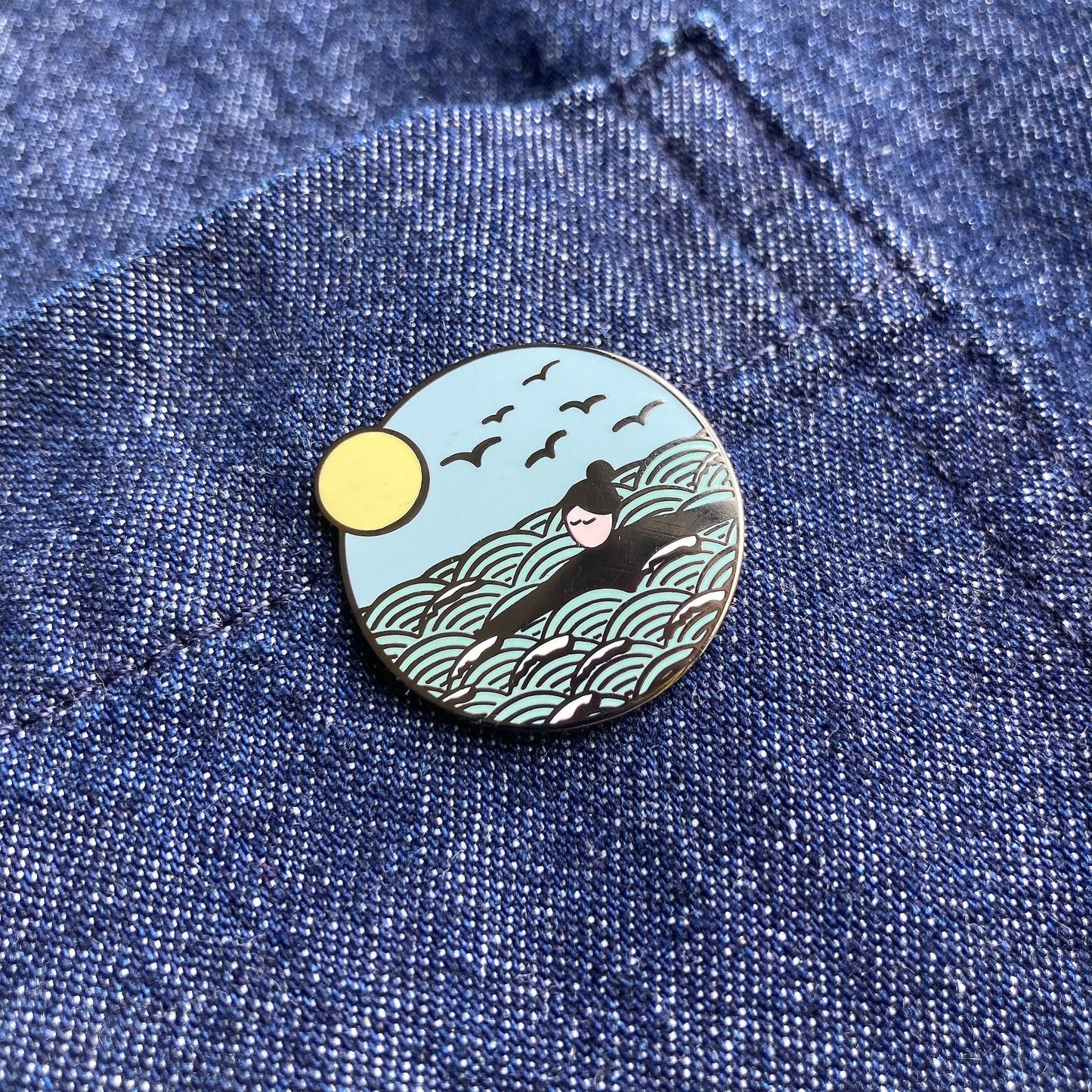 Bundle: Wild swim enamel pin and embroidered patch badge set