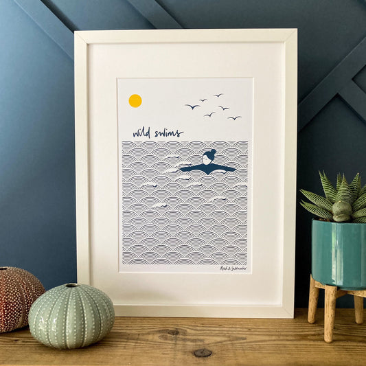 Wild swims art print, unframed | A5 and A4 sizes available