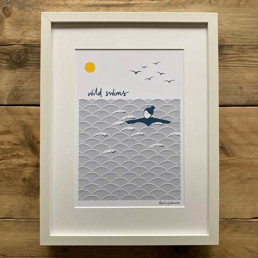 Slight seconds | Wild swims art print, unframed | A5 and A4 sizes available