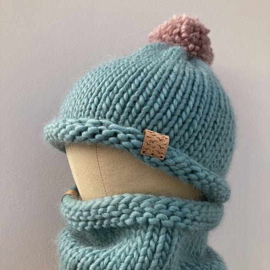Bobble Hat | adult size | Cornish sea green | merino wool handknit hat