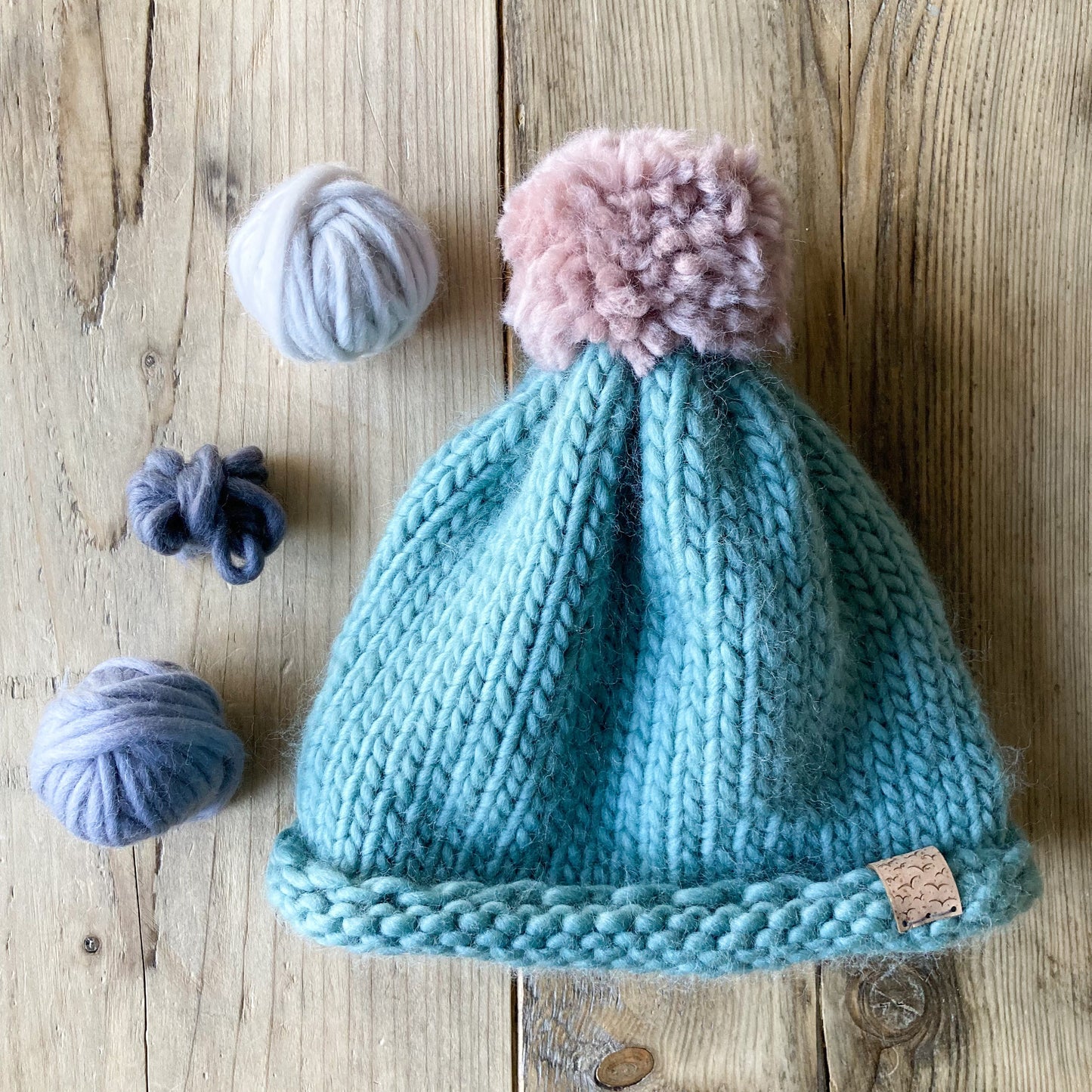 Bobble Hat | adult size | Cornish sea green | merino wool handknit hat