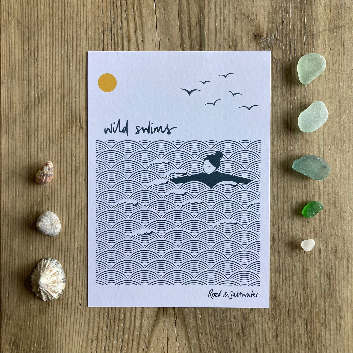 Wild swims mini print | unframed A6 print