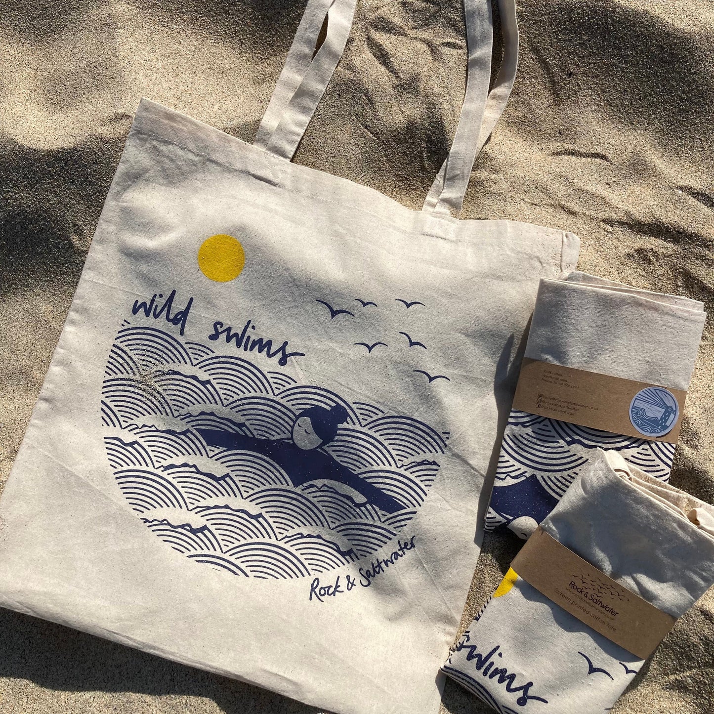 Wild swims screen printed cotton tote bag