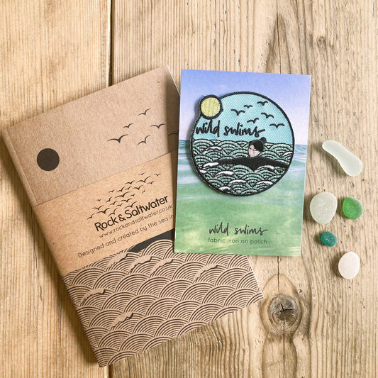 Gift bundle | wild swims A6 notebook and embroidered patch badge set