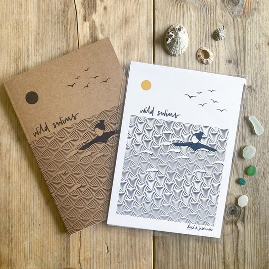 Gift bundle | A5 print and A5 notebook | gift set for a wild swimmer