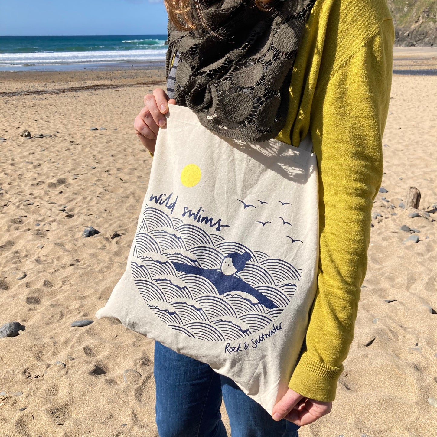 Gift bundle | wild swims screen printed tote bag and A5 print