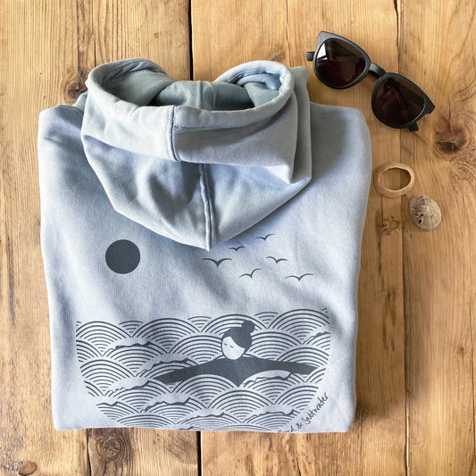 Haze blue | organic cotton screen printed wild swimming women's hoodie
